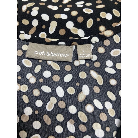 Croft & Barrow Tank Blouse set Womens Large Black Tan White Dot Semi Sheer - Picture 6 of 8